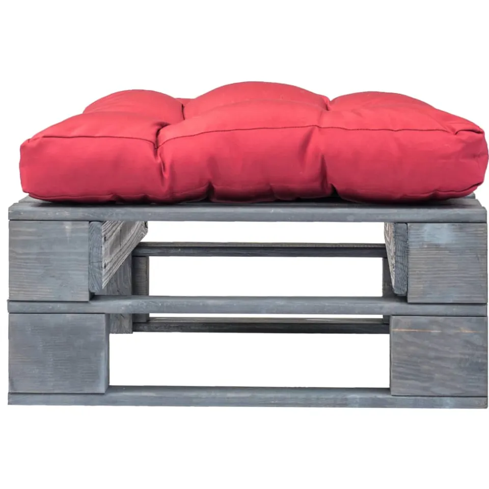vidaXL Tuinhocker met rood kussen pallet hout grijs, foto 2