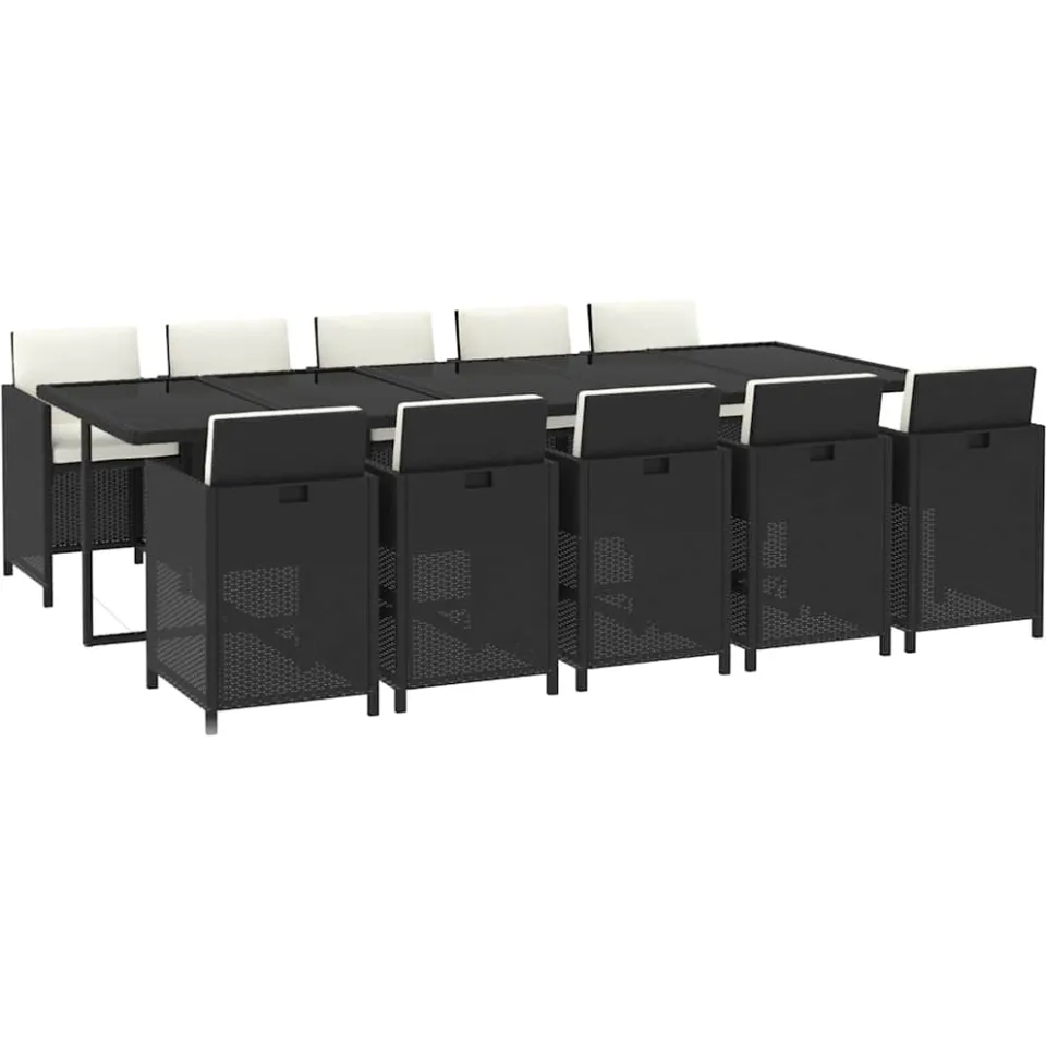 vidaXL 11-delige Tuinset met kussens poly rattan zwart