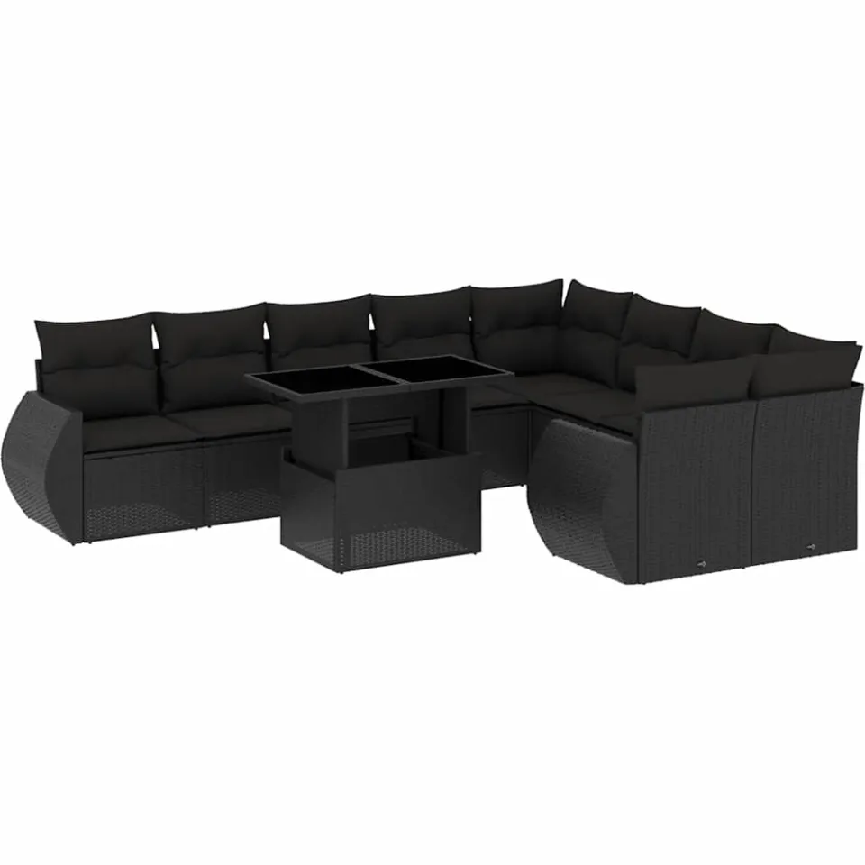 vidaXL 10-delige Loungeset met kussens poly rattan zwart, foto 3