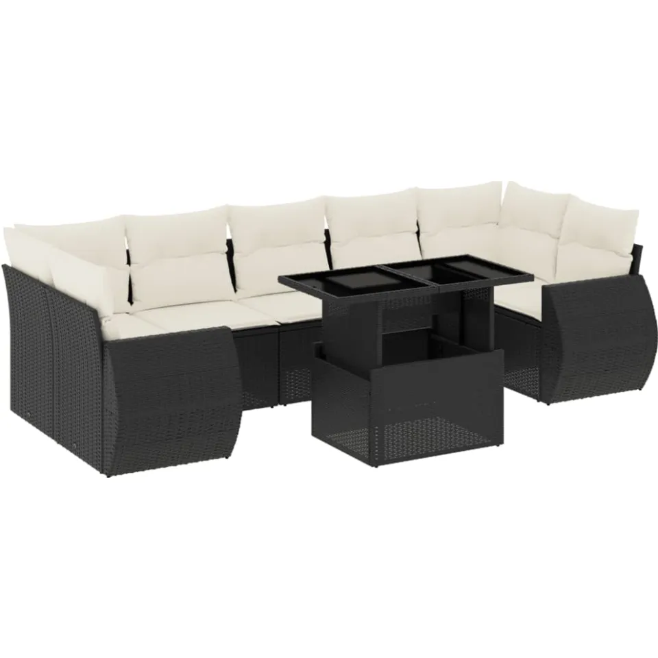 vidaXL 8-delige Loungeset met kussens poly rattan zwart, foto 3