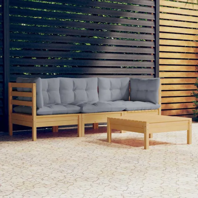 vidaXL 4-delige Loungeset met grijze kussens grenenhout grijs, foto 2