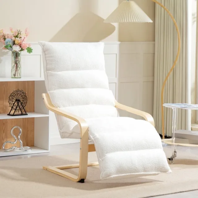 MIVRAY Relaxfauteuil 67 x 93-114 x 105 cm - Schommelstoel Met 5-Standen Verstelbare Voetensteun - Voor Woonkamer En Leeshoek - Sherpa Wit