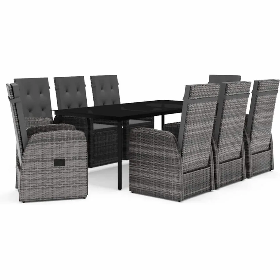 vidaXL 9-delige Tuinset met kussens grijs, foto 3