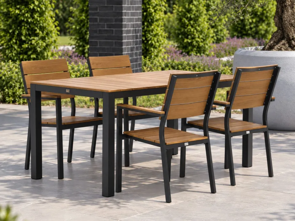 Bellagio tuinmeubelen Bellagio Fidenza 160cm dining tuinset 5-delig stapelbaar grijs, foto 5