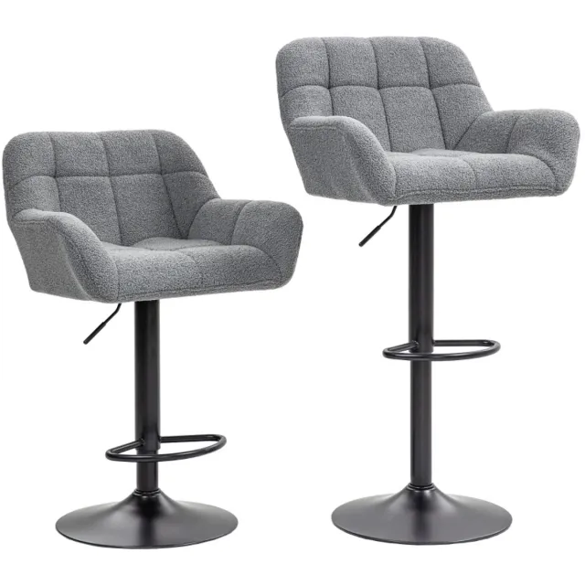 ZYLARO Barkruk - Set Van 2 - Retro Design - In Hoogte Verstelbaar - Fleece Look - Grijs En Zwart grijs+zwart
