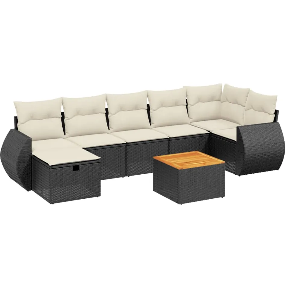 vidaXL 8-delige Loungeset met kussens poly rattan zwart, foto 3
