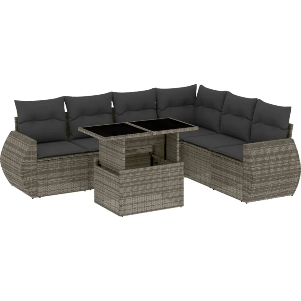 vidaXL 7-delige Loungeset met kussens poly rattan grijs, foto 3