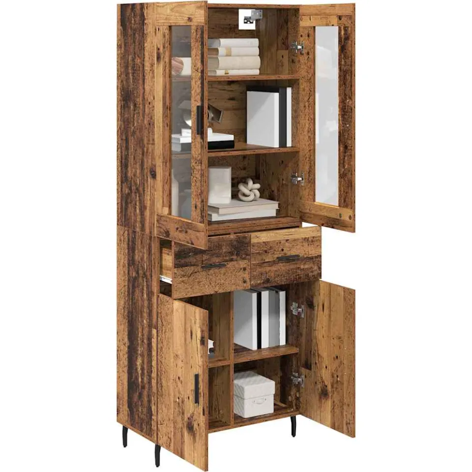 vidaXL Hoge kast 2 st Oud Hout 69,5 x 34 x 180 cm Bewerkt hout Bruin