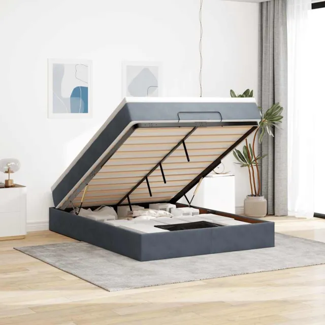 vidaXL Ottoman bed met matras 140x190cm fluweel donkergrijs grijs
