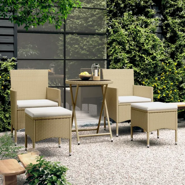 vidaXL 5-delige Bistroset poly rattan en gehard glas beige, foto 2