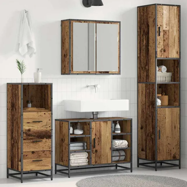 vidaXL Badkamermeubelset 3 st Oud Hout 80 x 33 x 60 cm Bewerkt hout Bruin