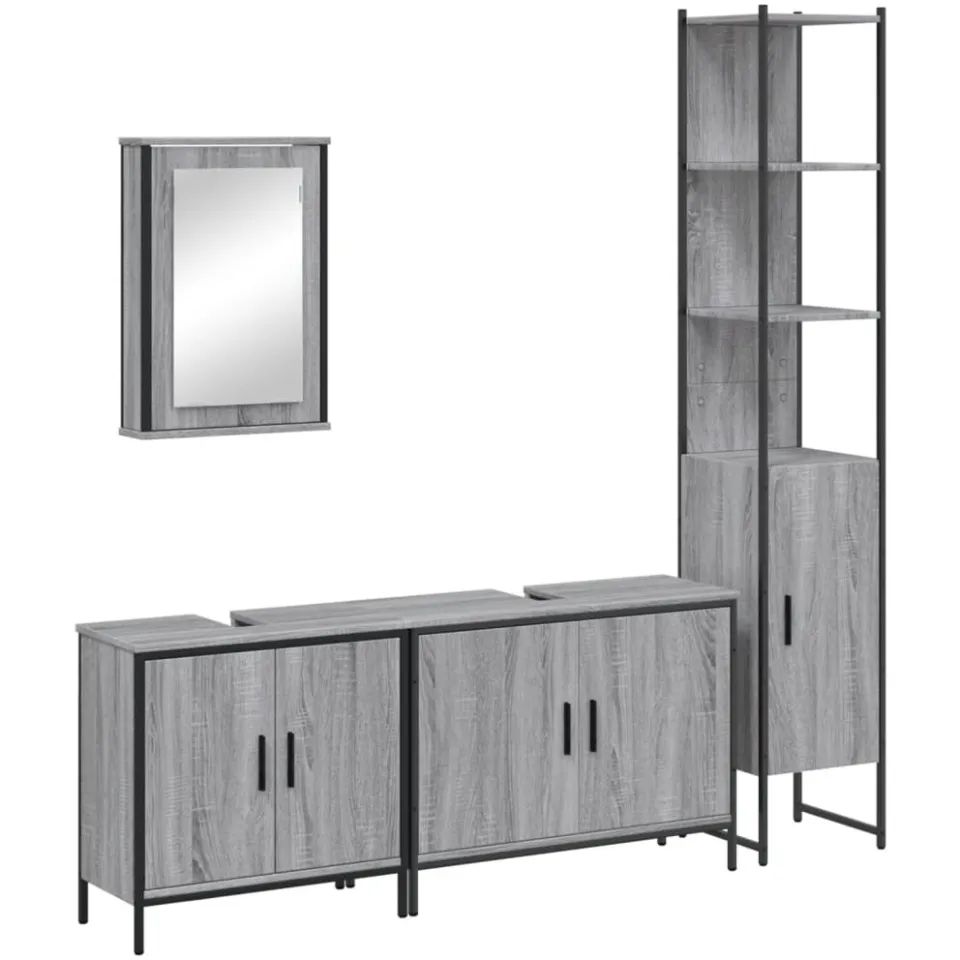 vidaXL 4-delige Badkamermeubelset bewerkt hout grijs sonoma eikenkleur, foto 3