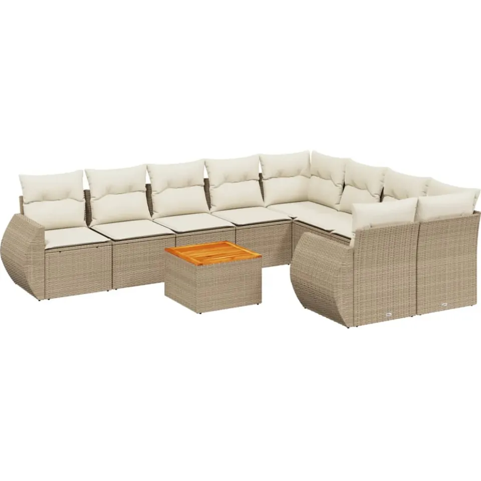 vidaXL 10-delige Loungeset met kussens poly rattan beige, foto 3