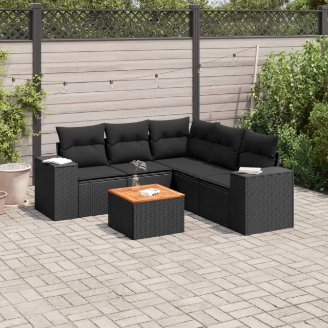 vidaXL 6-delige Loungeset met kussens poly rattan zwart, foto 2