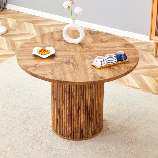 COVREO Ronde eettafel 100x100x76 cm – houtlook, MDF met metalen kern, voor 4-6 personen Houtkleur