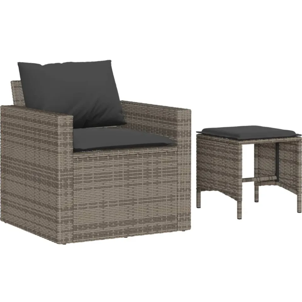 vidaXL 4-delige Loungeset met kussens poly rattan grijs