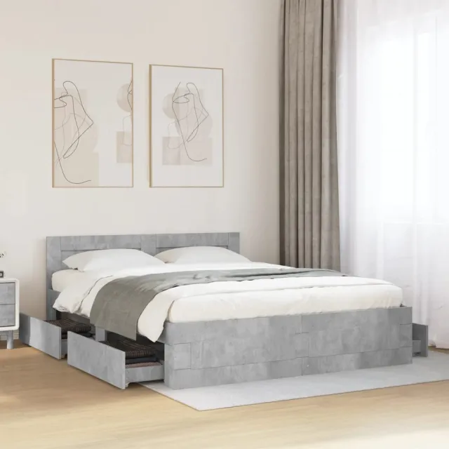 vidaXL Bedframe met hoofdeinde bewerkt hout betongrijs 160x200 cm