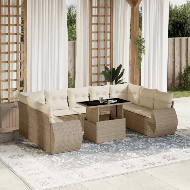 vidaXL 10-delige Loungeset met kussens poly rattan beige, foto 2