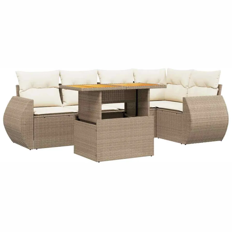 vidaXL 6-delige Loungeset met kussens poly rattan beige, foto 3