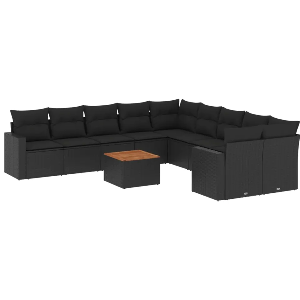 vidaXL 11-delige Loungeset met kussens poly rattan zwart, foto 3