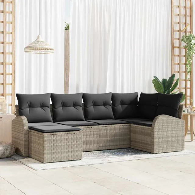 vidaXL Tuinbankenset 6 st Lichtgrijs poly rattan