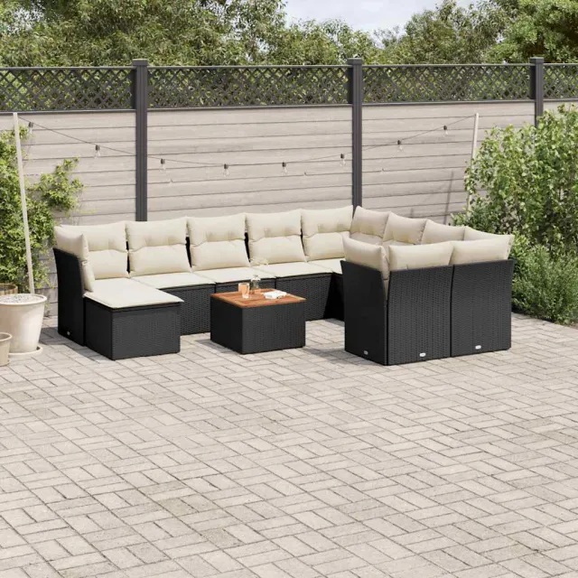 vidaXL 11-delige Loungeset met kussens poly rattan zwart, foto 2