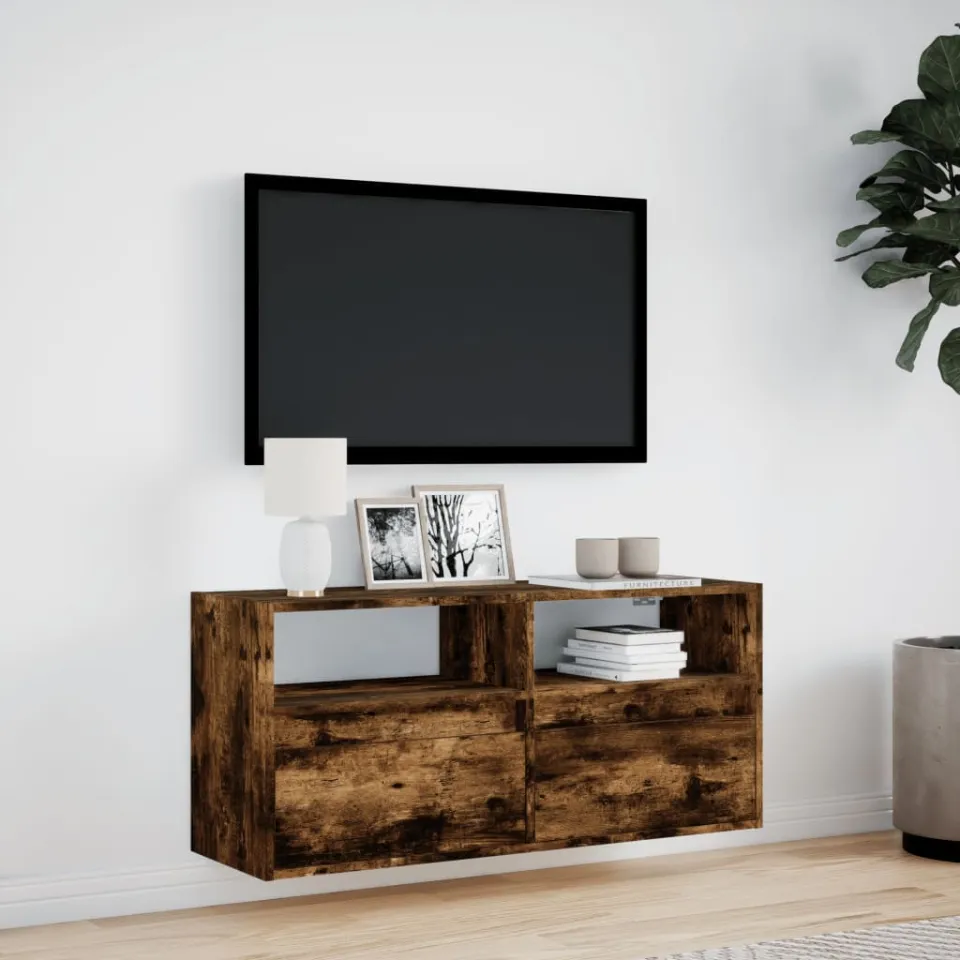vidaXL Tv-wandmeubel met LED-verlichting 100x31x45 cm gerookt eiken, foto 2