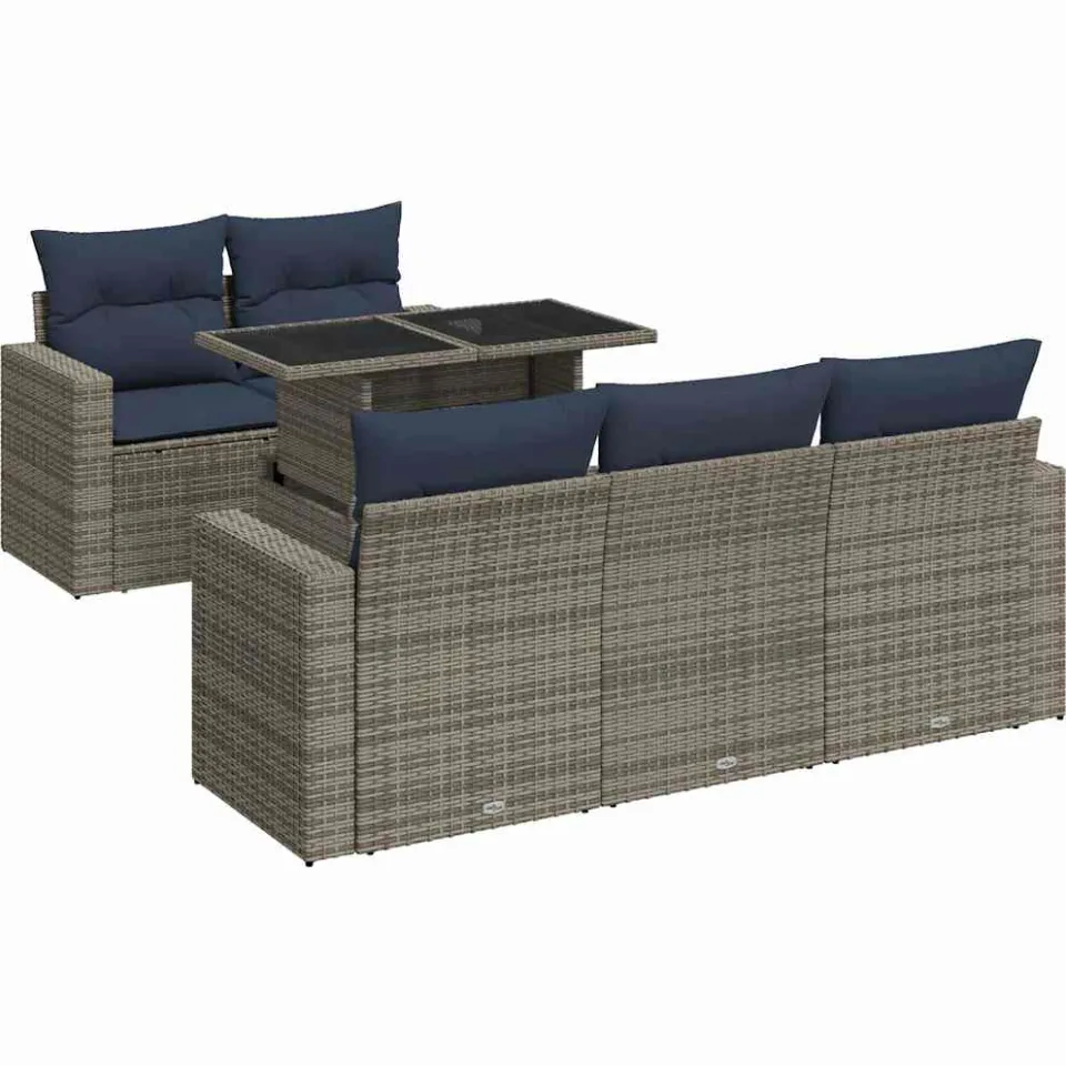 vidaXL 6-delige Loungeset met kussens poly rattan acacia grijs, foto 3