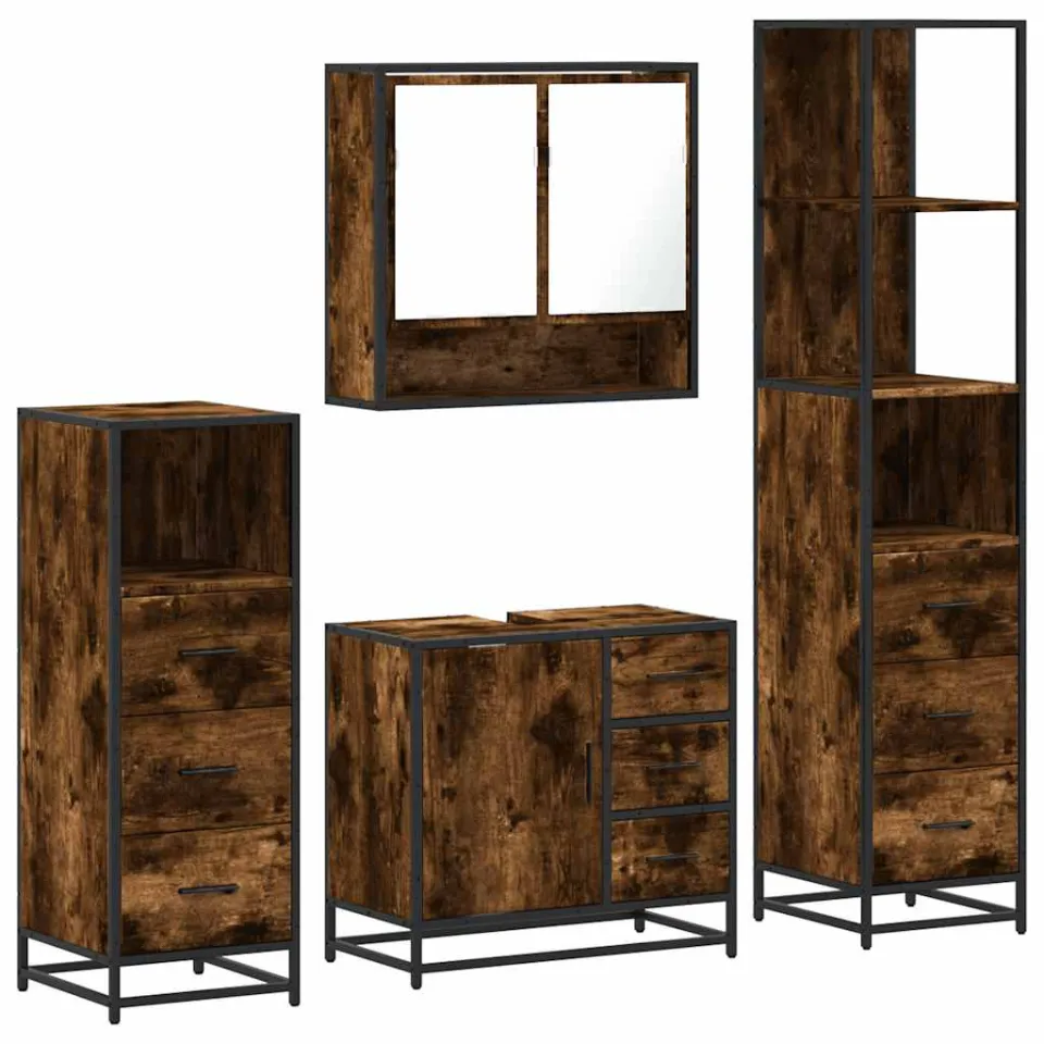 vidaXL 4-delige Badkamermeubelset bewerkt hout gerookt eikenkleurig, foto 3