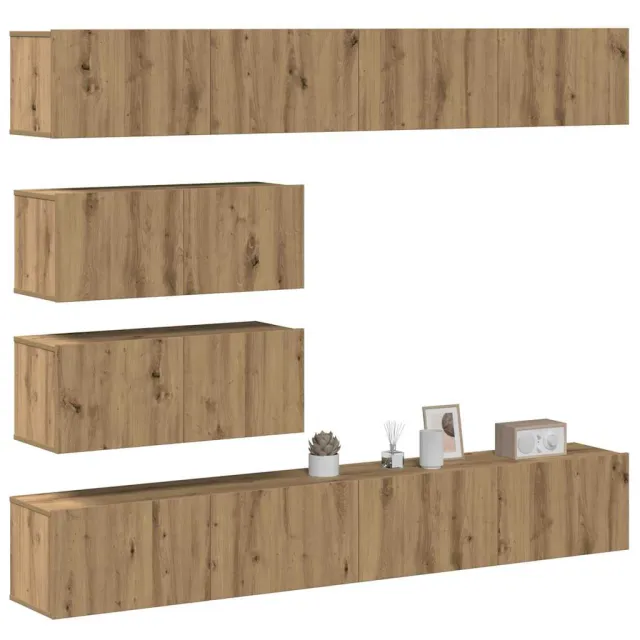 vidaXL 6-delig Tv-meubelset wandmontage bewerkt hout artisanaal eiken Bruin