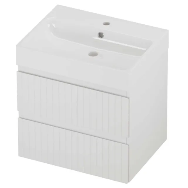 Proline Podium Badmeubelset Polystone Loft 1 Kraangat Gefreesd 60x46x62 cm Glans Wit Mat Wit