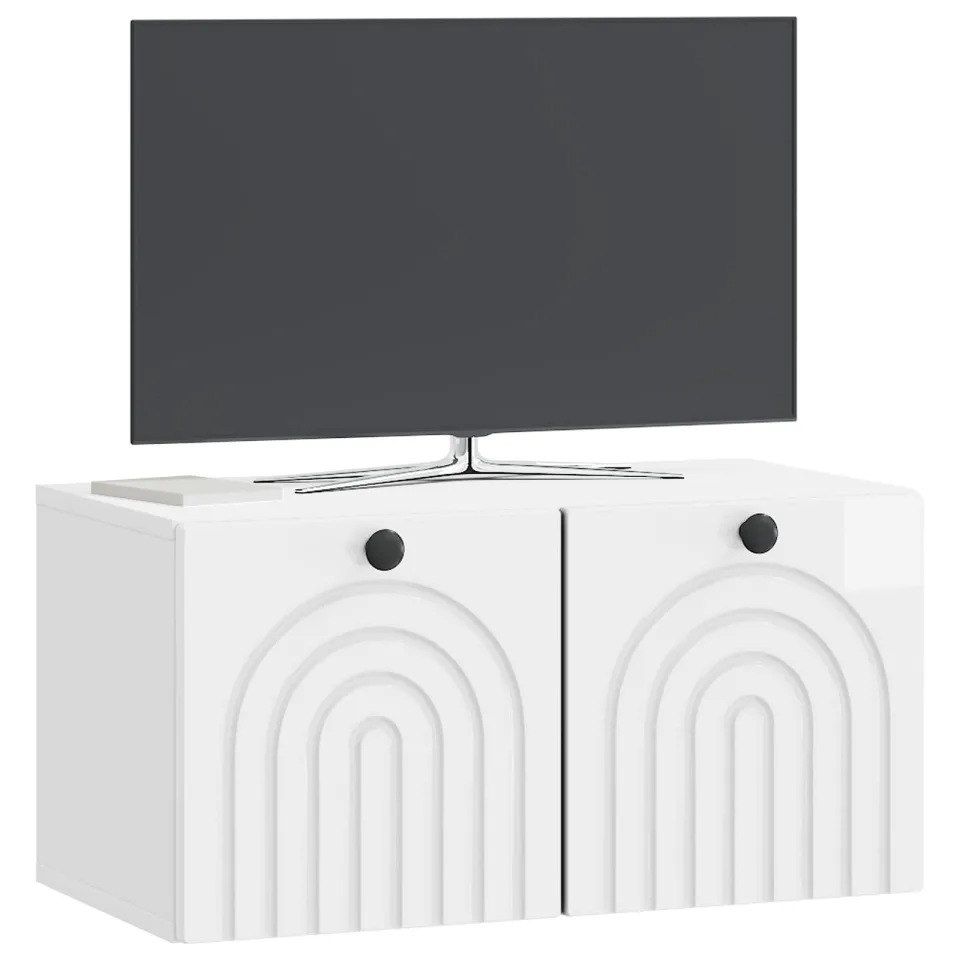 vidaXL Wandbeugel TV-kast Hoogglans Wit 59,5 x 31 x 30 cm Bewerkt hout