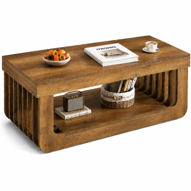 ITRONIQ Salontafel 120x60 CM - Moderne Houten Coffee Table Met 2 Niveaus en Opbergruimte - Rechthoekig Design - Rustiek Bruin