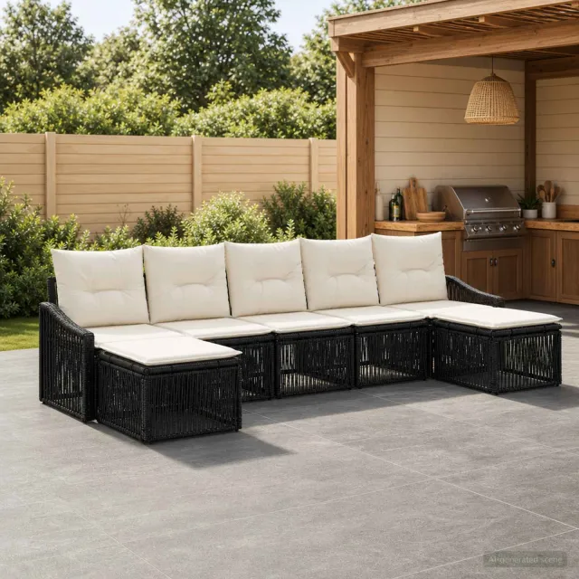vidaXL Tuinbankenset 7 st 7-zits Zwart poly rattan, foto 2