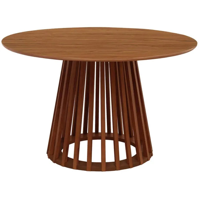 sweeek Eettafel met houteffect, dennenhouten poten, 4 zitplaatsen, ø120cm Walnoot