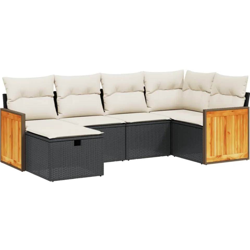 vidaXL 6-delige Loungeset met kussens poly rattan zwart