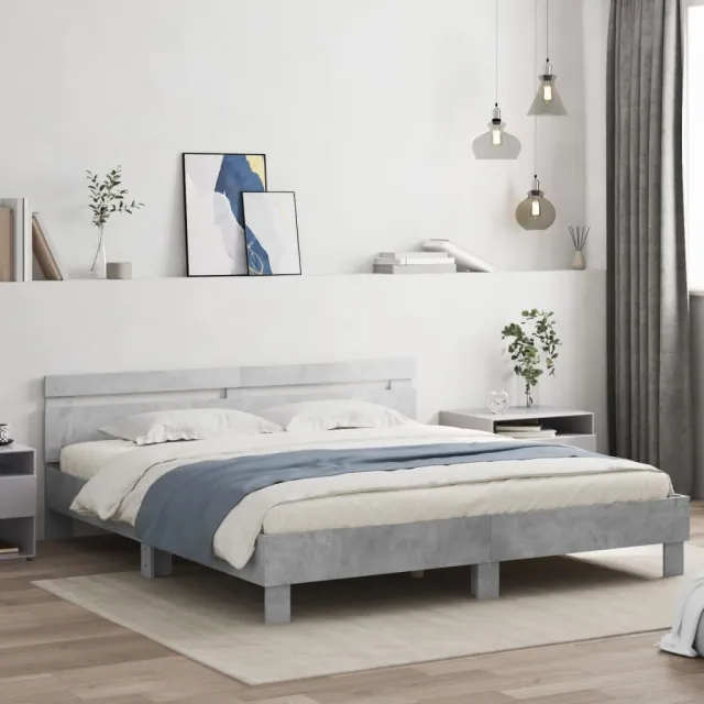vidaXL Bedframe met hoofdeinde bewerkt hout betongrijs 160x200 cm grijs