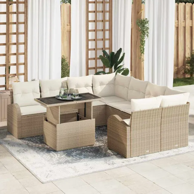 vidaXL Tuin Sofa Set 9 st Beige Poly riet