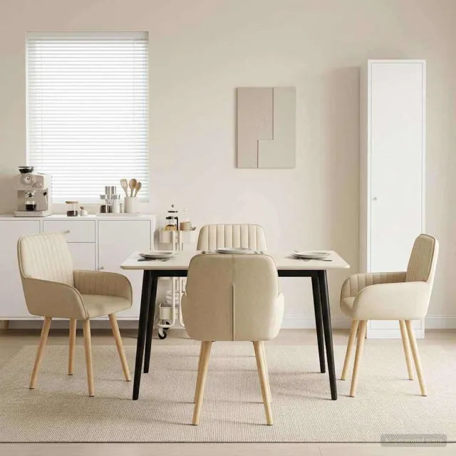 vidaXL Eettafelstoelen 4 st Stof Crèmekleurig 56,5 x 50 x 87,5 cm, foto 2
