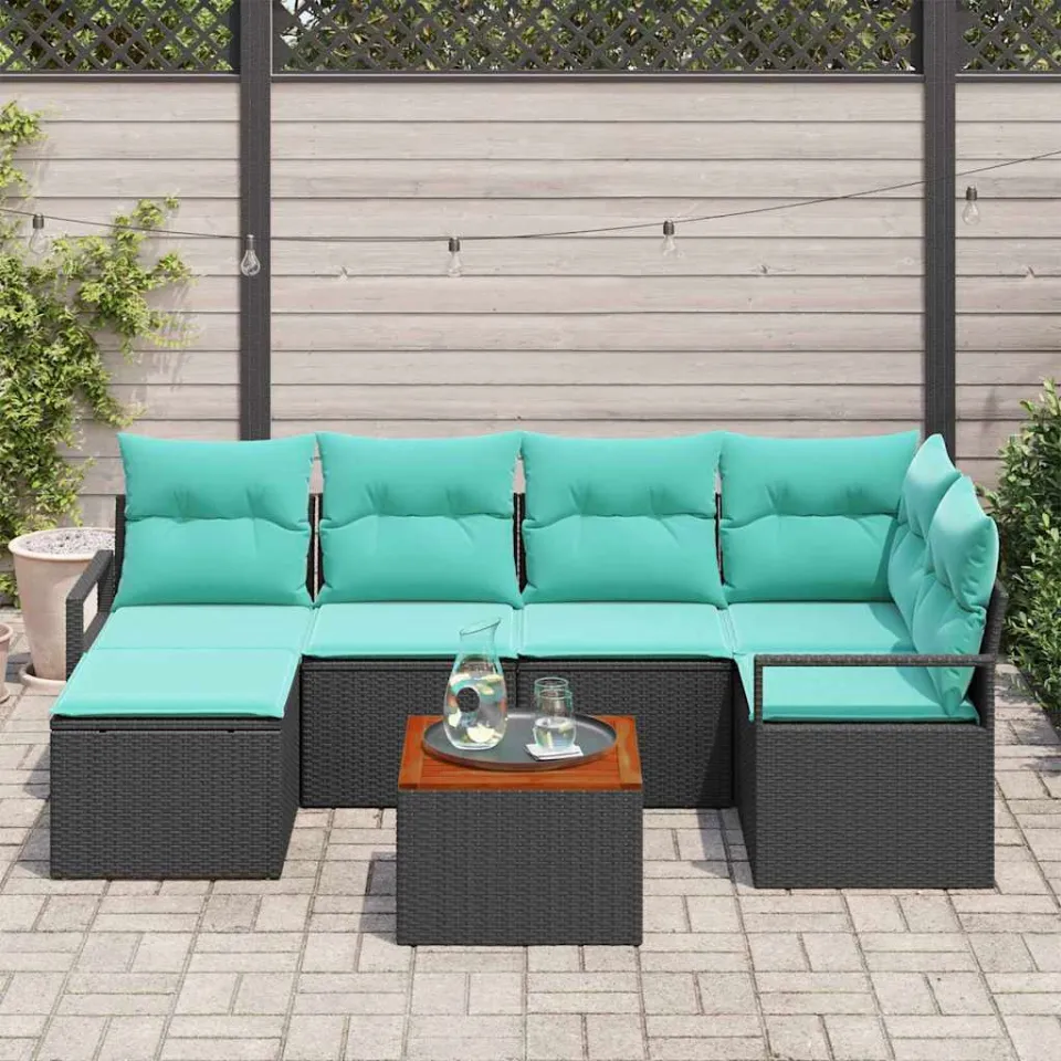 vidaXL Tuinbankenset 7 st Zwart poly rattan, foto 3
