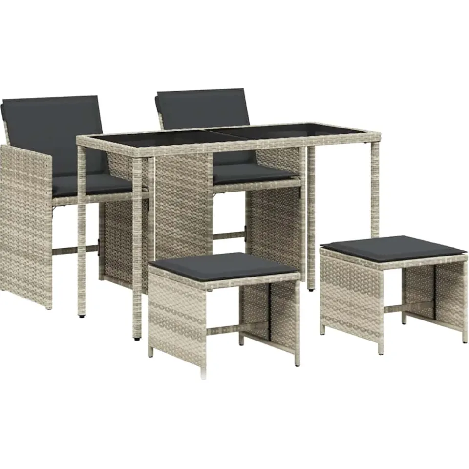 vidaXL 5-delige Tuinset met kussens poly rattan lichtgrijs grijs, foto 3