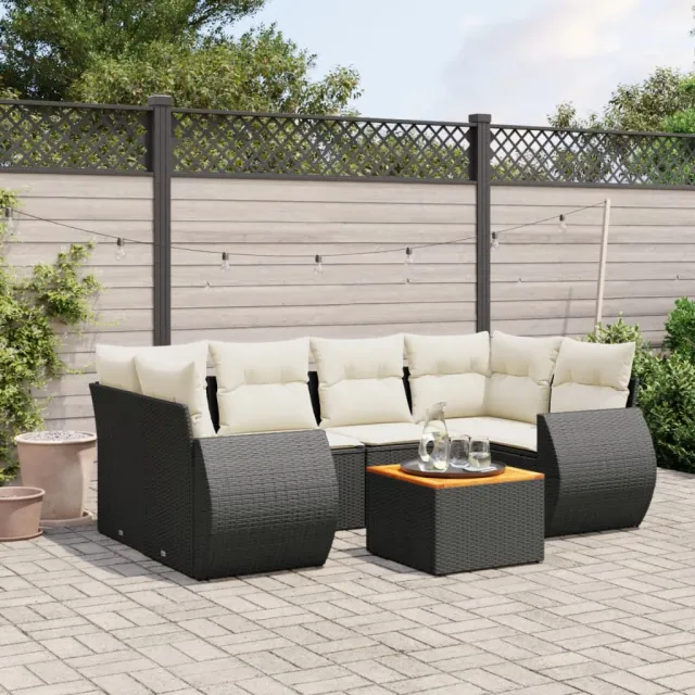 vidaXL 7-delige Loungeset met kussens poly rattan zwart, foto 2