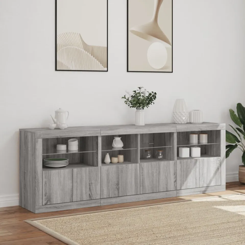 vidaXL Dressoir met LED-verlichting 202x37x67 cm grijs sonoma eiken, foto 4