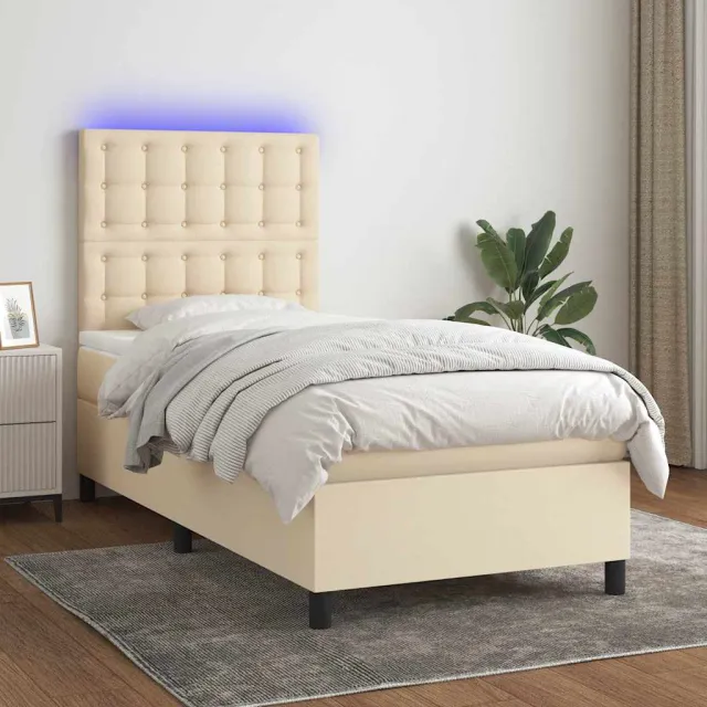 vidaXL Boxspring met matras en LED stof crèmekleurig 80x200 cm