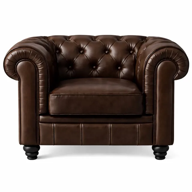 Meubeldistrict Chesterfield Bank 1-Zits - Mokka Bruin - Leer - Bank - Sofa - Fauteuil