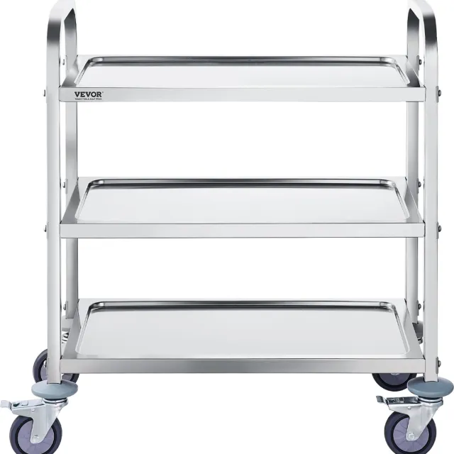 Vevor 3-Laags Mobiele Laboratoriumwagen Rvs 181kg Laboratoriumkliniek Medische Technologie Zilver