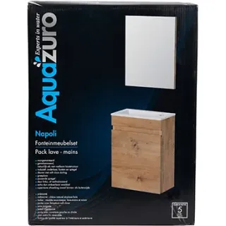 Aquazuro Fonteinmeubelset Napoli - Inclusief Wastafel En Spiegel - Softclose - Naturel Eiken - 39,4x21,7x52cm, foto 2