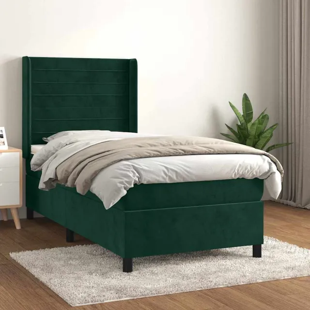 vidaXL Boxspring met matras fluweel donkergroen 100x200 cm groen