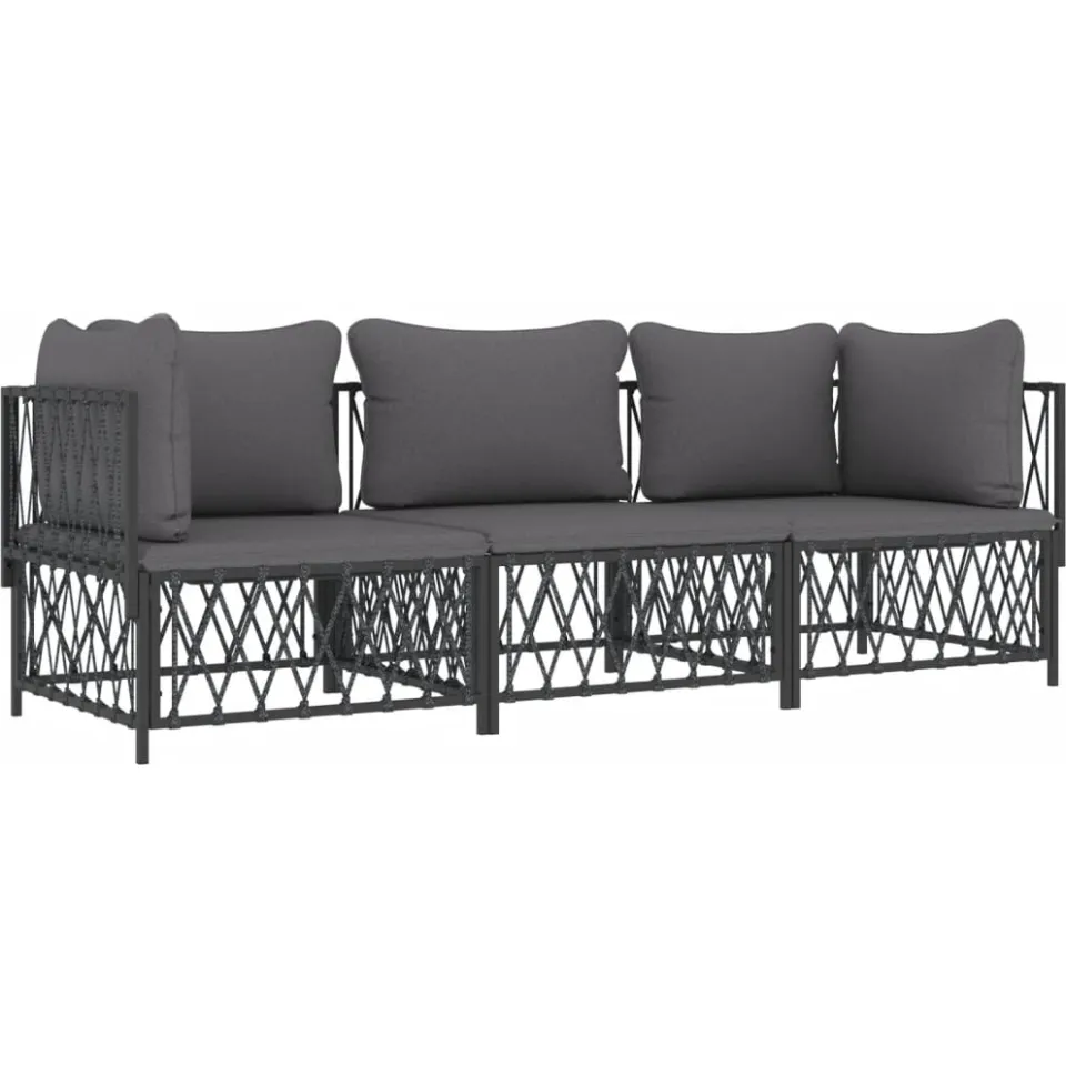 vidaXL 3-delige Loungeset met kussens staal antracietkleurig Anthraciet