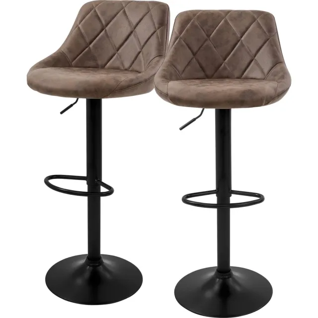 ml-design barkruk set van 2, bekleding van kunstleer, bruin, gestoffeerde barkruk met rugleuning en voetensteun, in hoogte verstelbare barkruk, 360° draaibaar, bistrostoel draaistoel barstoelen